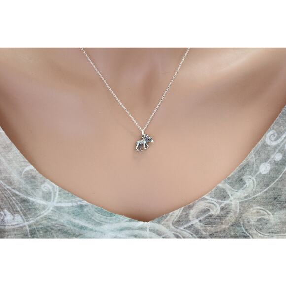 Sterling Silver Moose Necklace, Sterling Silver Moose Charm Necklace - Picture 1 of 6